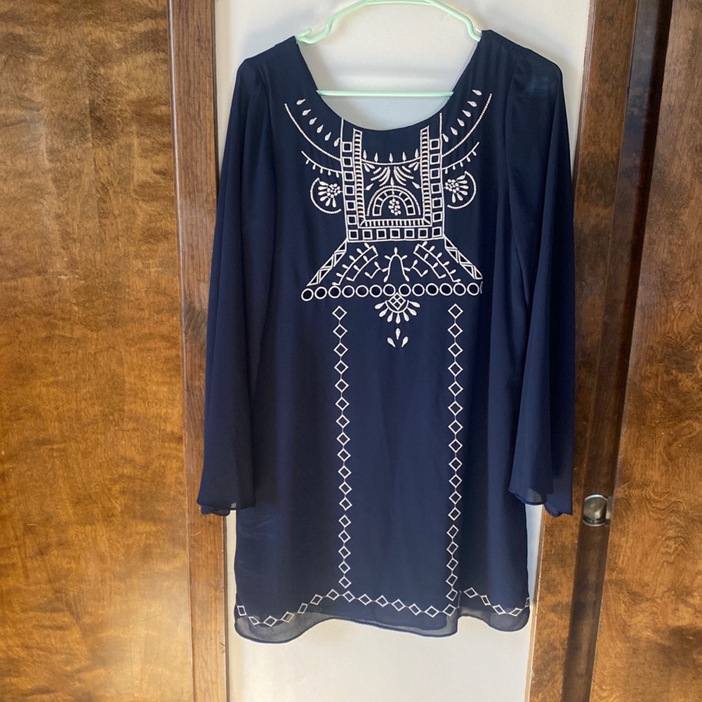 Navy Long Sleeve Crystal Doll Mini Dress Size M